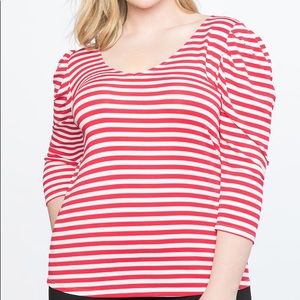 Eloquii red and white striped puff sleeve top